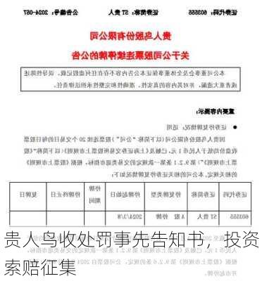 贵人鸟收处罚事先告知书，投资索赔征集