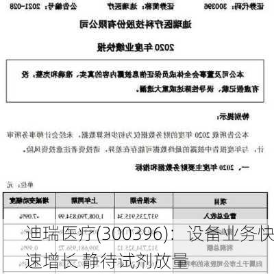 迪瑞医疗(300396)：设备业务快速增长 静待试剂放量