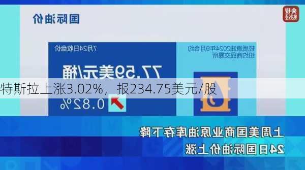 特斯拉上涨3.02%，报234.75美元/股