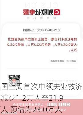 美国上周首次申领失业救济人数减少1.2万人至21.9万人 预估为23.0万人