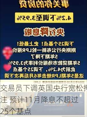 交易员下调英国央行宽松押注 预计11月降息不超过25个基点