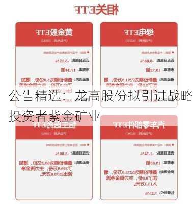 公告精选：龙高股份拟引进战略投资者紫金矿业