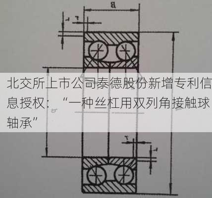 北交所上市公司泰德股份新增专利信息授权：“一种丝杠用双列角接触球轴承”