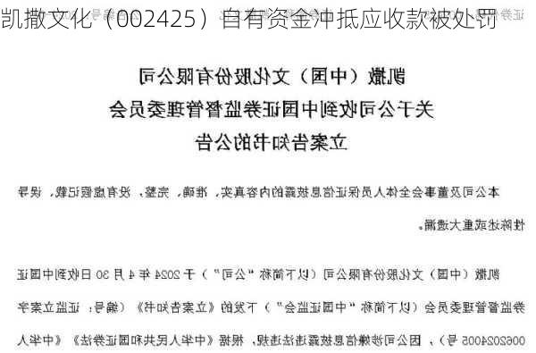 凯撒文化（002425）自有资金冲抵应收款被处罚