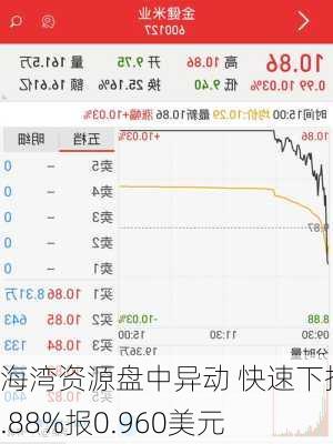 海湾资源盘中异动 快速下挫5.88%报0.960美元