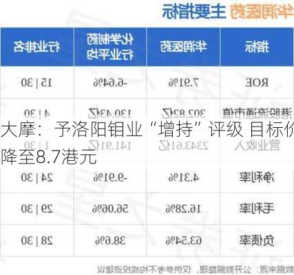 大摩：予洛阳钼业“增持”评级 目标价降至8.7港元