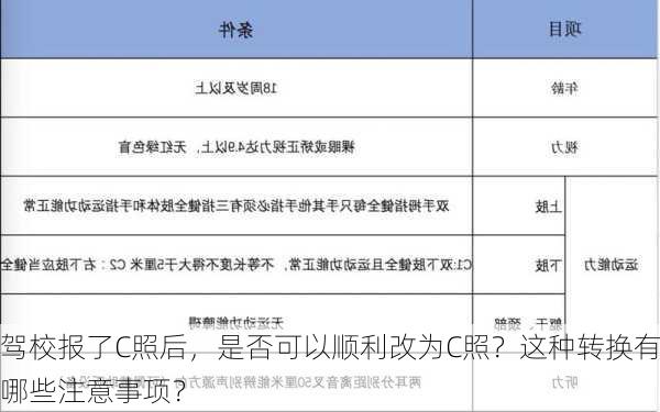 驾校报了C照后，是否可以顺利改为C照？这种转换有哪些注意事项？