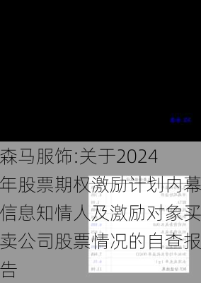 森马服饰:关于2024年股票期权激励计划内幕信息知情人及激励对象买卖公司股票情况的自查报告