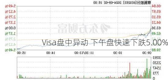 Visa盘中异动 下午盘快速下跌5.00%