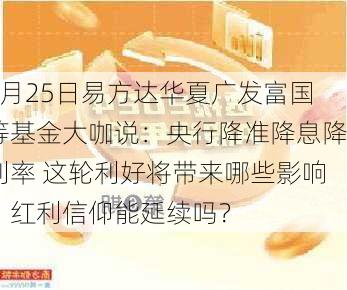 9月25日易方达华夏广发富国等基金大咖说：央行降准降息降利率 这轮利好将带来哪些影响？红利信仰能延续吗？