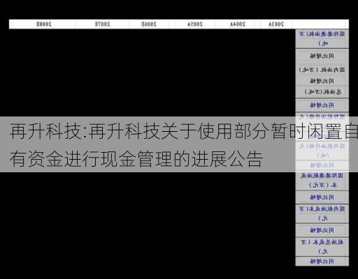 再升科技:再升科技关于使用部分暂时闲置自有资金进行现金管理的进展公告