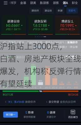 沪指站上3000点，白酒、房地产板块全线爆发，机构称反弹行情有望延续