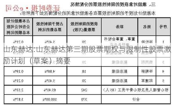 山东赫达:山东赫达第三期股票期权与限制性股票激励计划（草案）摘要