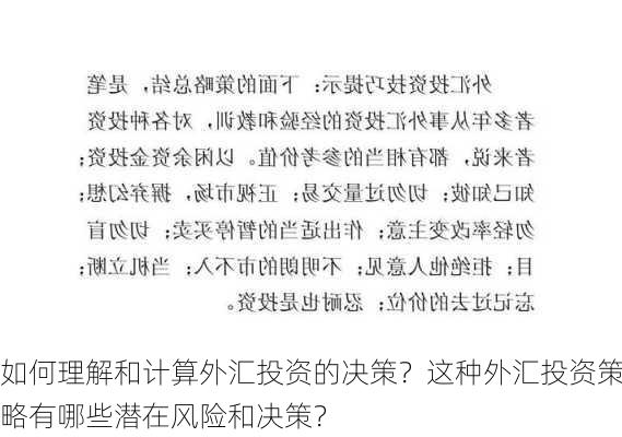 如何理解和计算外汇投资的决策？这种外汇投资策略有哪些潜在风险和决策？