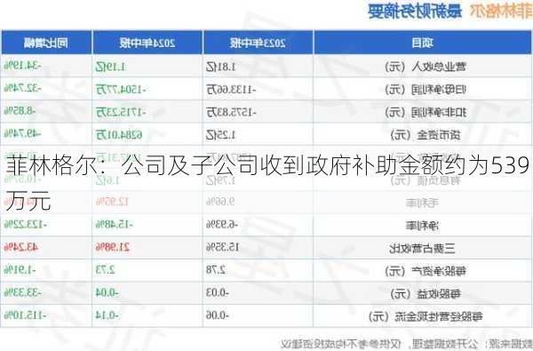 菲林格尔：公司及子公司收到政府补助金额约为539万元