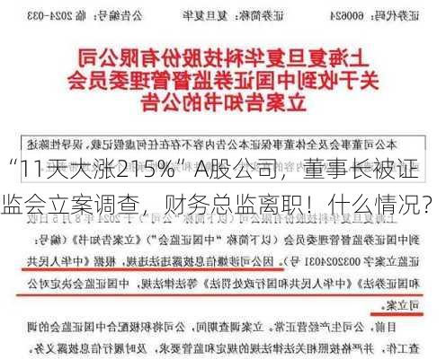 “11天大涨215%”A股公司，董事长被证监会立案调查，财务总监离职！什么情况？