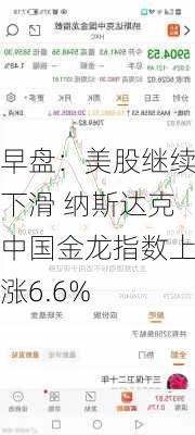 早盘：美股继续下滑 纳斯达克中国金龙指数上涨6.6%