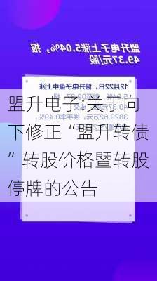 盟升电子:关于向下修正“盟升转债”转股价格暨转股停牌的公告