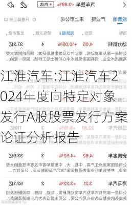 江淮汽车:江淮汽车2024年度向特定对象发行A股股票发行方案论证分析报告