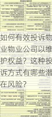 如何有效投诉物业物业公司以维护权益？这种投诉方式有哪些潜在风险？