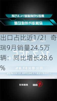 出口占比近1/2！奇瑞9月销量24.5万辆：同比增长28.6%