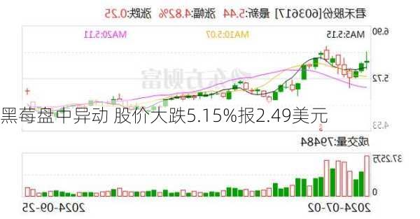 黑莓盘中异动 股价大跌5.15%报2.49美元