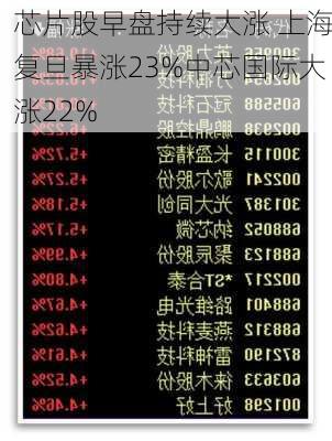 芯片股早盘持续大涨 上海复旦暴涨23%中芯国际大涨22%