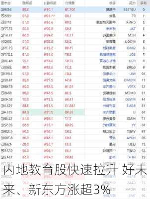 内地教育股快速拉升 好未来、新东方涨超3%