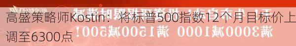 高盛策略师Kostin：将标普500指数12个月目标价上调至6300点