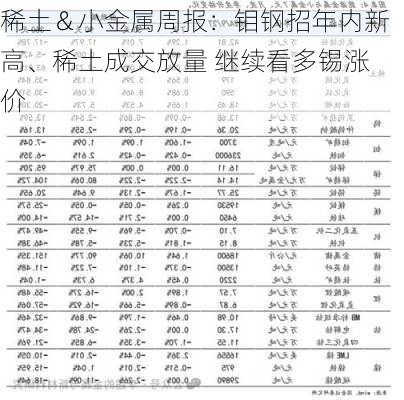 稀土＆小金属周报：钼钢招年内新高、稀土成交放量 继续看多锡涨价