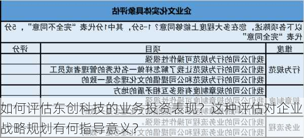 如何评估东创科技的业务投资表现？这种评估对企业战略规划有何指导意义？