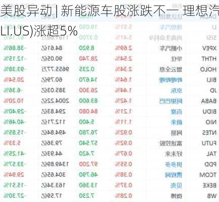 美股异动 | 新能源车股涨跌不一 理想汽车(LI.US)涨超5%