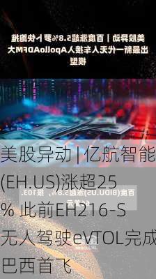 美股异动 | 亿航智能(EH.US)涨超25% 此前EH216-S无人驾驶eVTOL完成巴西首飞