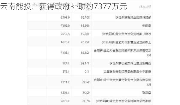 云南能投：获得政府补助约7377万元