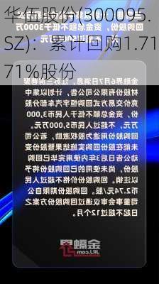 华伍股份(300095.SZ)：累计回购1.7171%股份