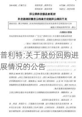 普利特:关于股份回购进展情况的公告