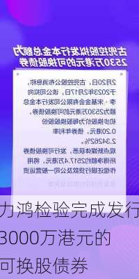 力鸿检验完成发行3000万港元的可换股债券