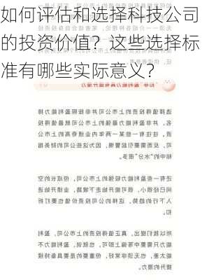 如何评估和选择科技公司的投资价值？这些选择标准有哪些实际意义？