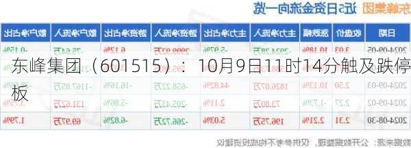 东峰集团（601515）：10月9日11时14分触及跌停板