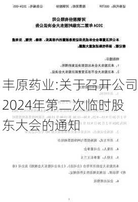 丰原药业:关于召开公司2024年第二次临时股东大会的通知