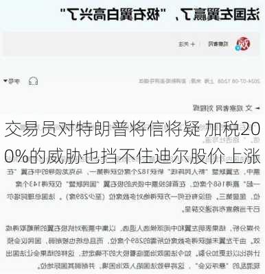 交易员对特朗普将信将疑 加税200%的威胁也挡不住迪尔股价上涨