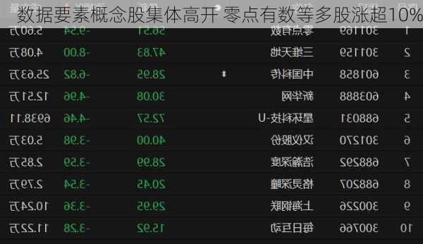 数据要素概念股集体高开 零点有数等多股涨超10%