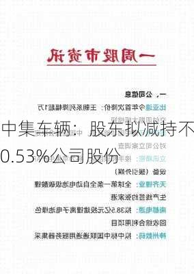 中集车辆：股东拟减持不超0.53%公司股份