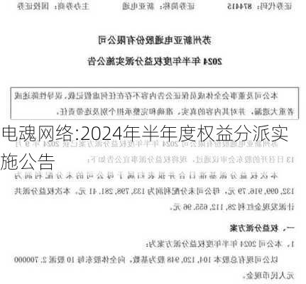 电魂网络:2024年半年度权益分派实施公告