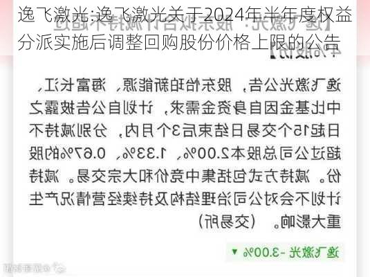 逸飞激光:逸飞激光关于2024年半年度权益分派实施后调整回购股份价格上限的公告