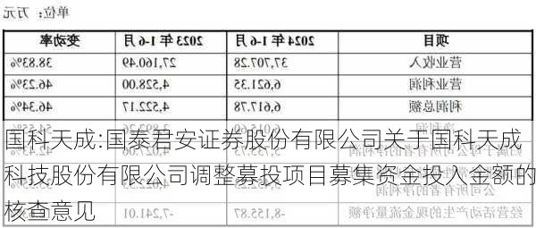 国科天成:国泰君安证券股份有限公司关于国科天成科技股份有限公司调整募投项目募集资金投入金额的核查意见