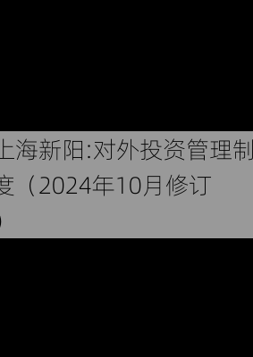 上海新阳:对外投资管理制度（2024年10月修订）