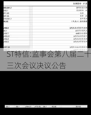 ST特信:监事会第八届二十三次会议决议公告