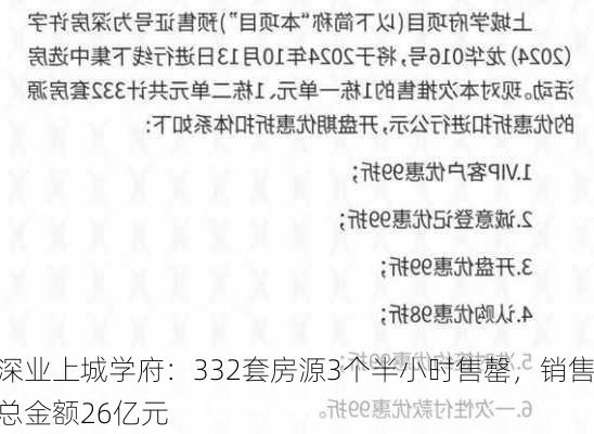 深业上城学府：332套房源3个半小时售罄，销售总金额26亿元