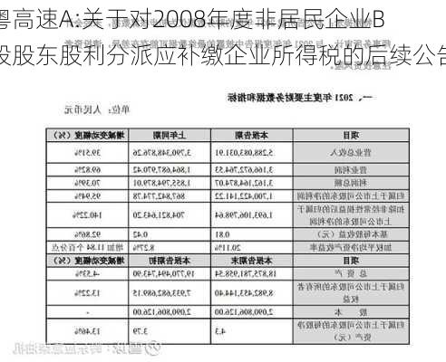 粤高速A:关于对2008年度非居民企业B股股东股利分派应补缴企业所得税的后续公告